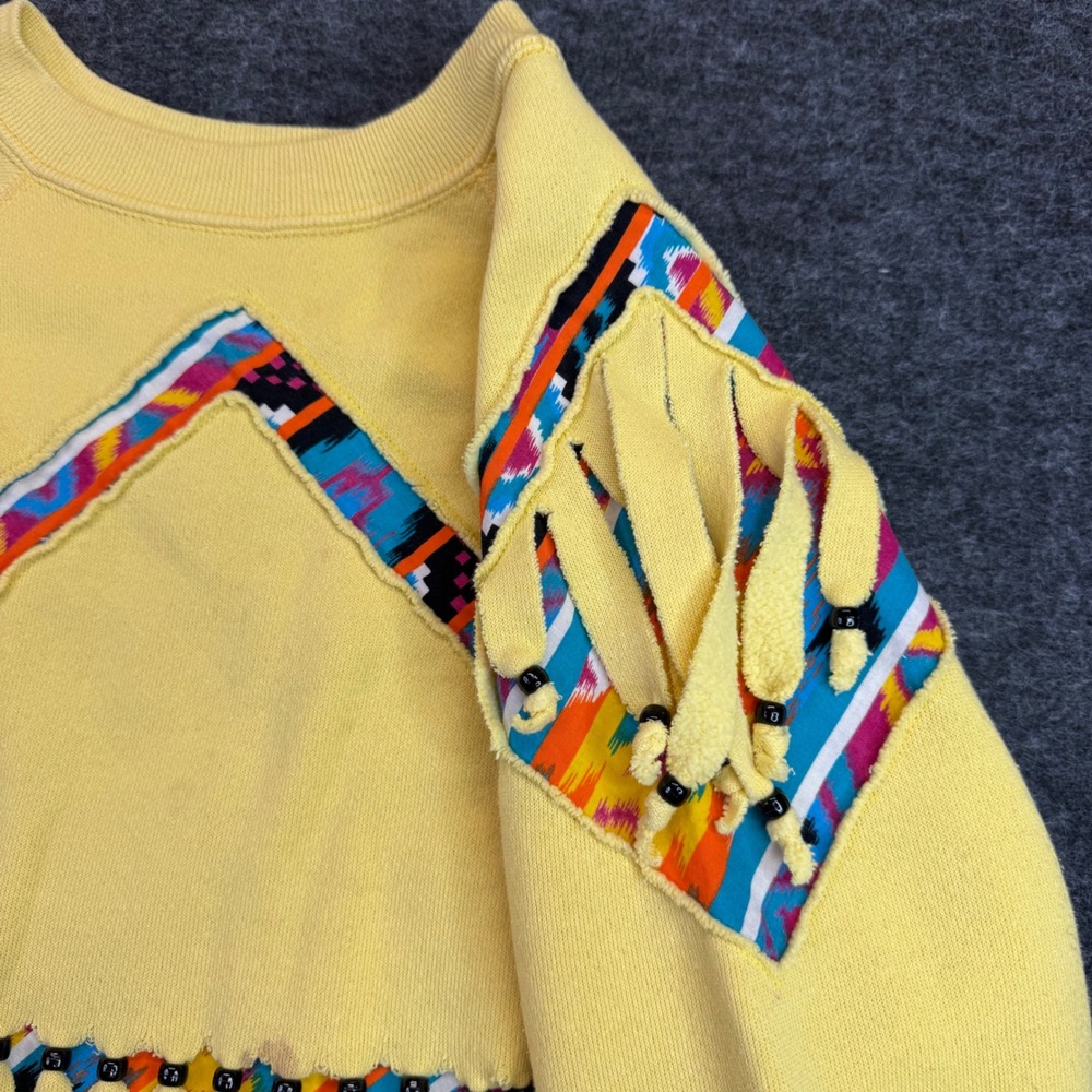 Vtg Discus Athletic Southwest Aztec Fringe Sweatshirt Medium Yellow 90s USA Boho - Picture 4 of 14